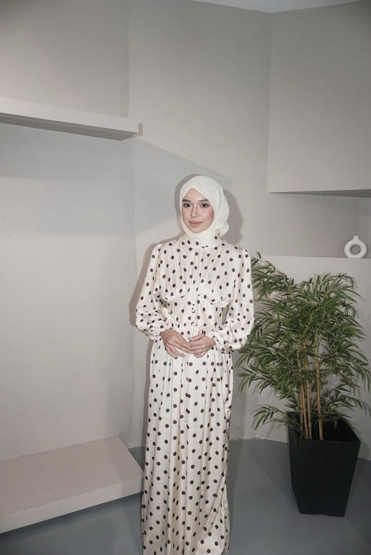 POLKADOT SATIN DRESS SOFT YELLOW