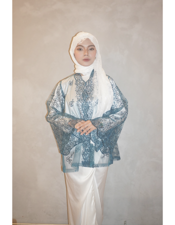 AISYA KEBAYA SILK PARIO TEAL WHITE